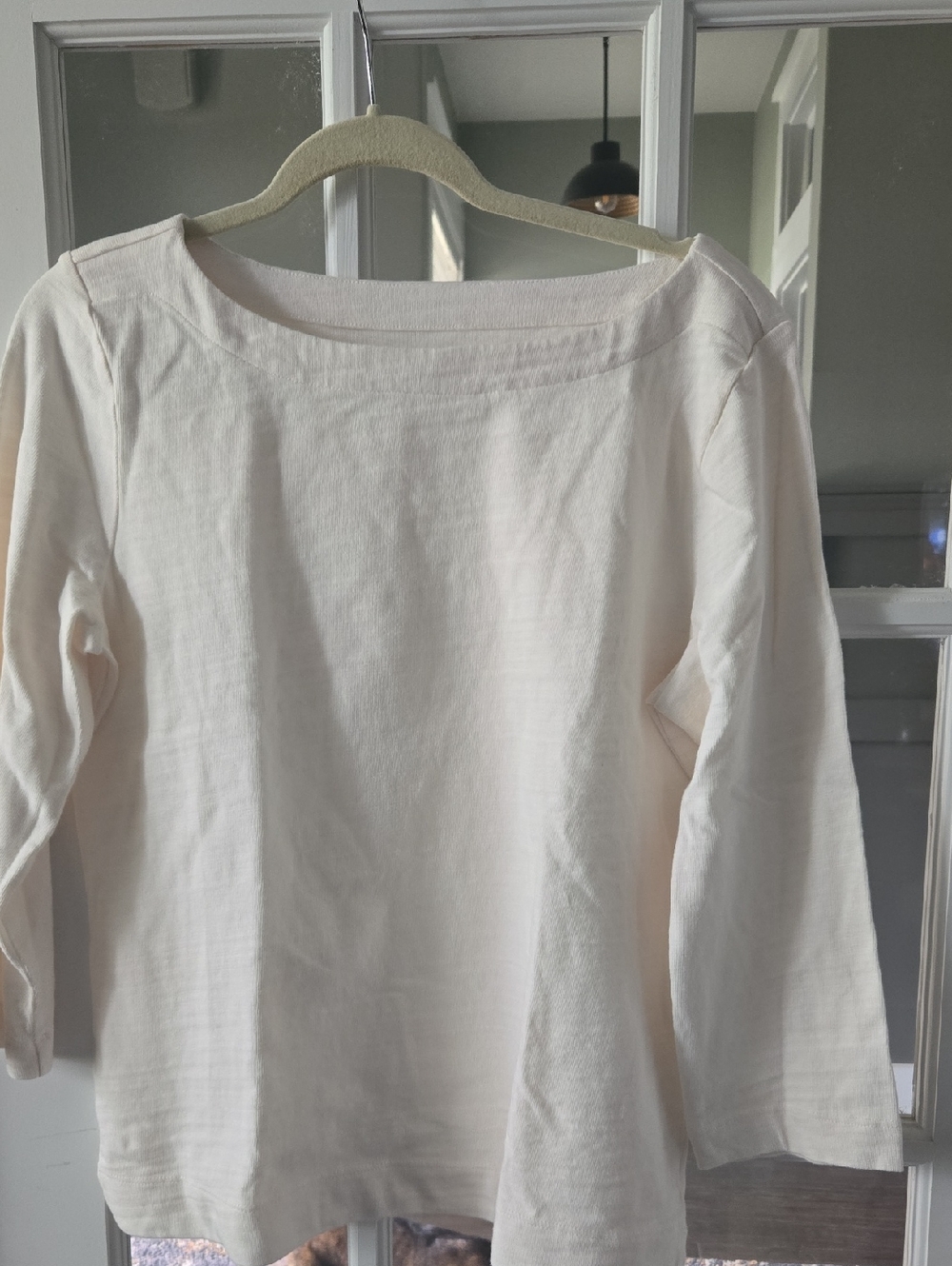 LOFT Cream Ribbed Tee with Subtle Crew Neck 3/4 Sleeve